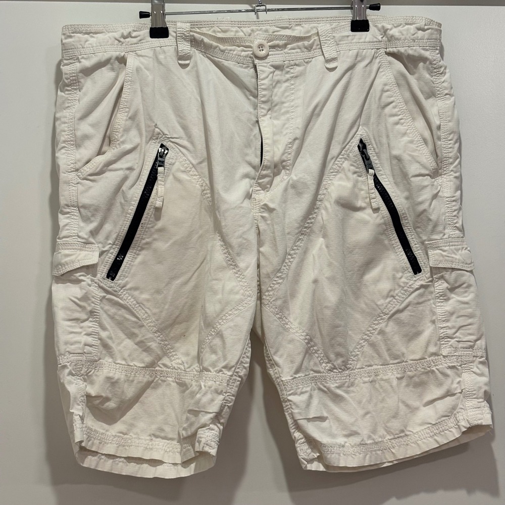 Armani Exchange Mens White Cargo Shorts Size 36 Zip Pockets Casual Utility